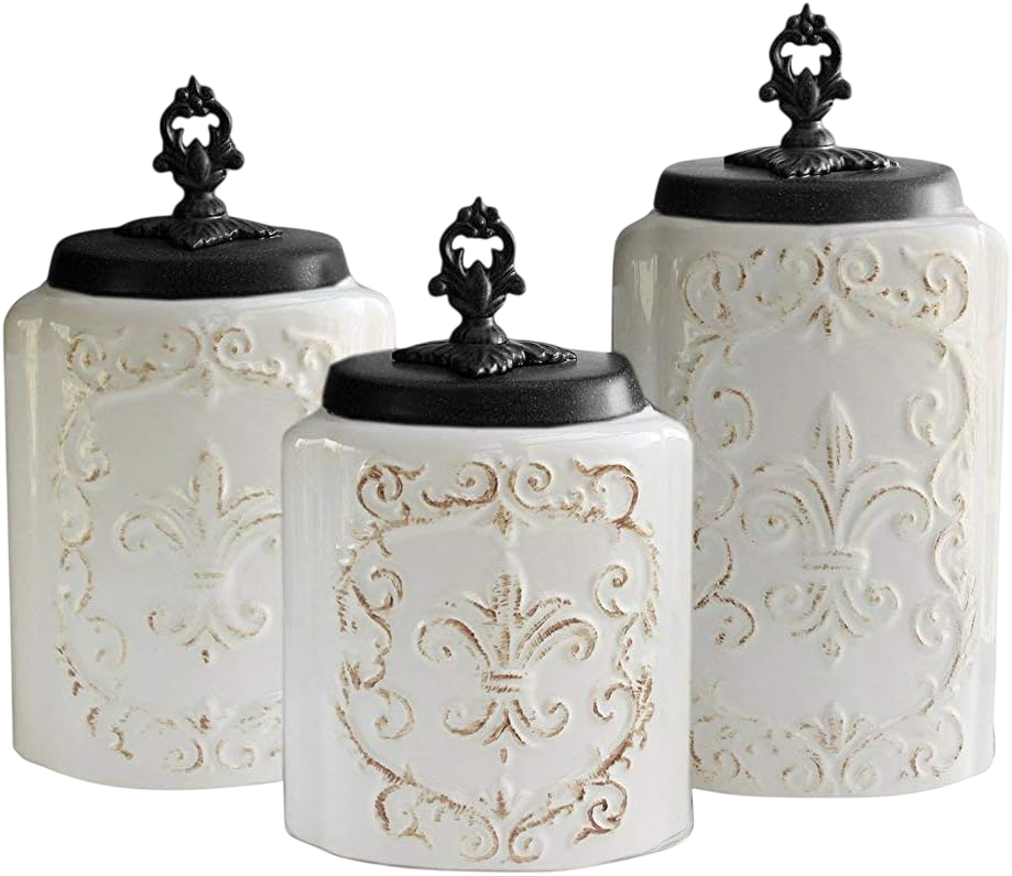 Fleur de Lis White Canister Set