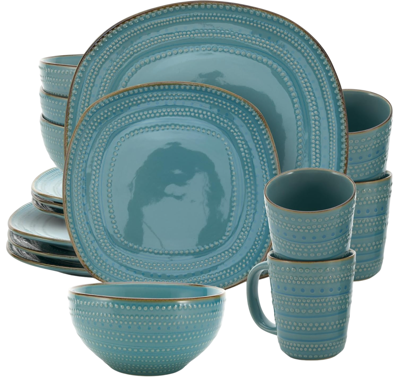 16-Piece Teal Stoneware Dinnerware Set